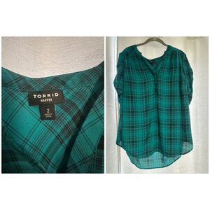 Harper - Teal and Black Plaid Torrid Blouse